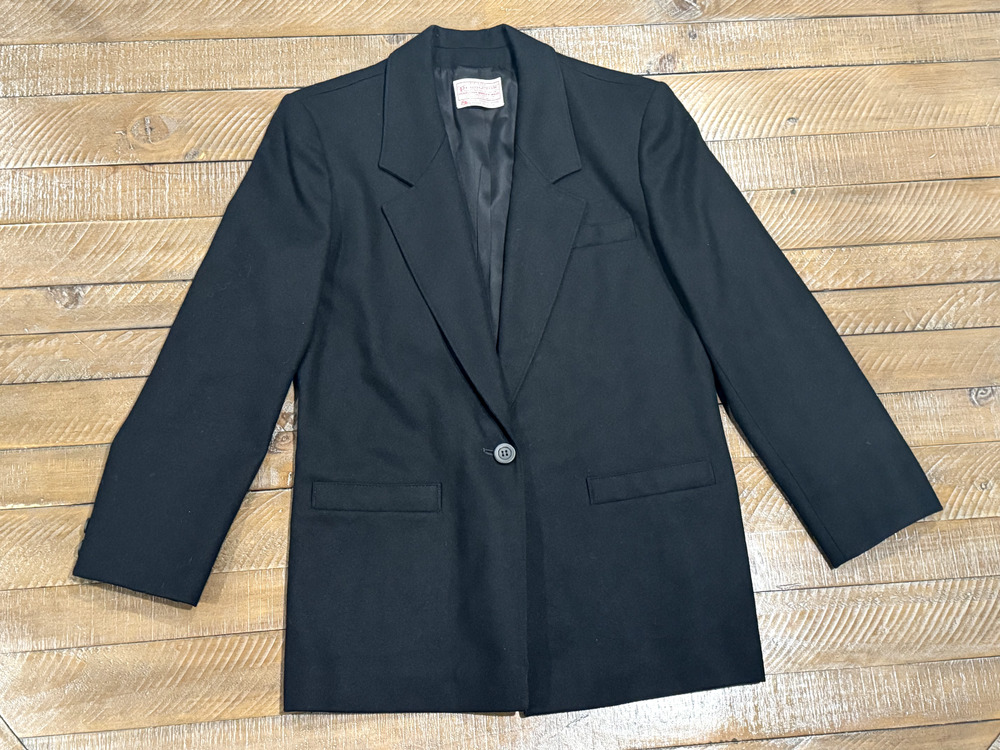 Vintage PENDLETON Black Petite Suit Blazer 100% Virgin Wool - Size 8